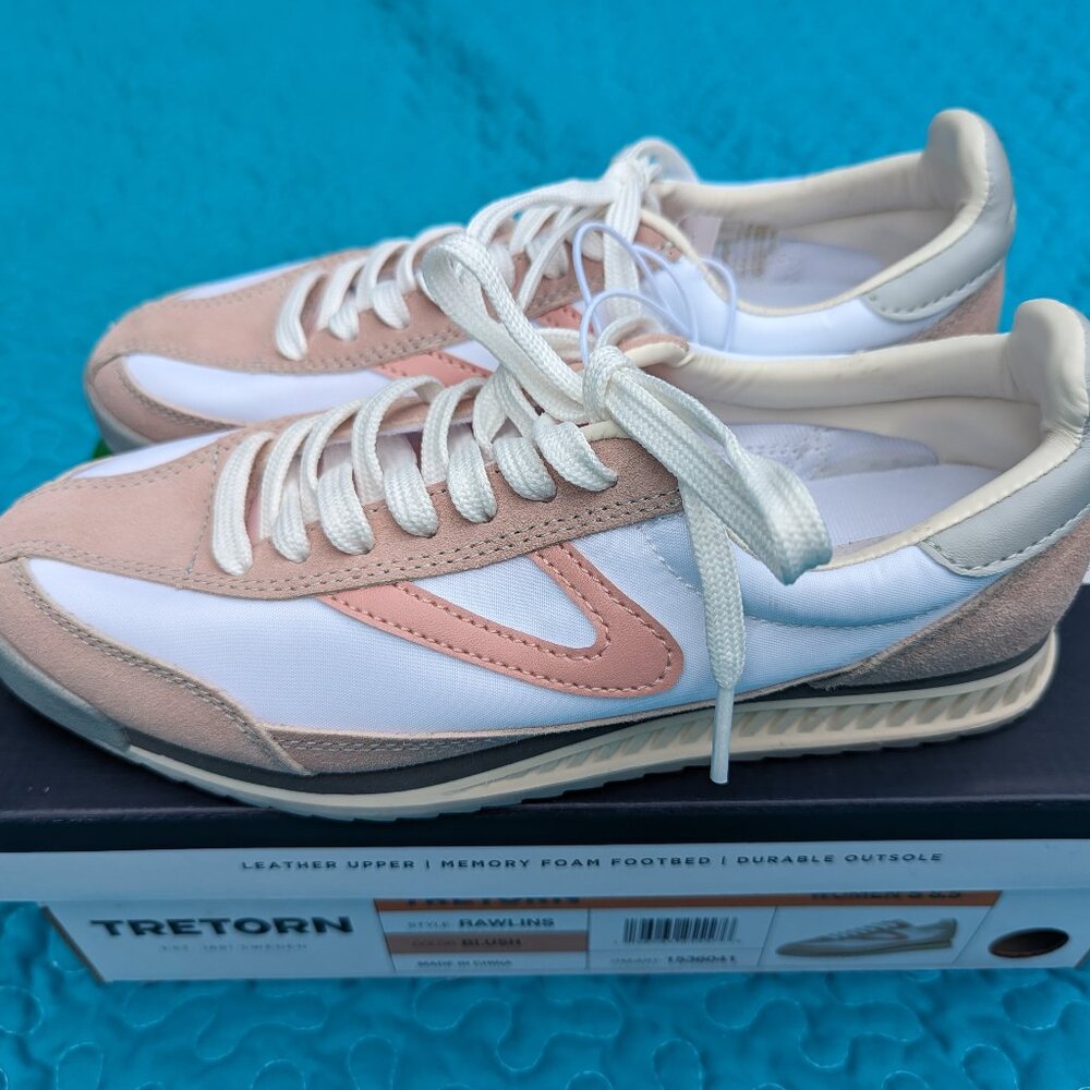 Tretorn Shoes, Pink and White with Suede Detail, Size Women's 7